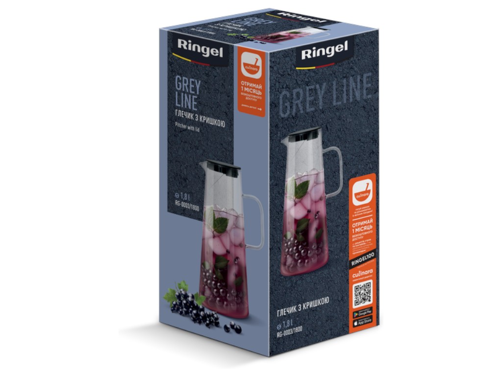 Кувшин Ringel, Grey Line, боросиликатное стекло, объем 1,8 л 6900070671541
