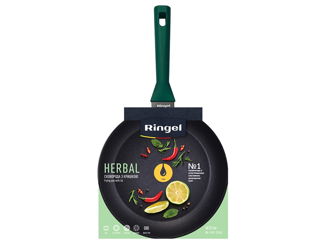 Сковорода глубокая Ringel Herbal, 22см, с крышкой, 6900068068421