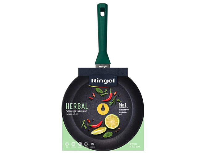 Сковорода глубокая Ringel Herbal, 24см, с крышкой, 6900068068438