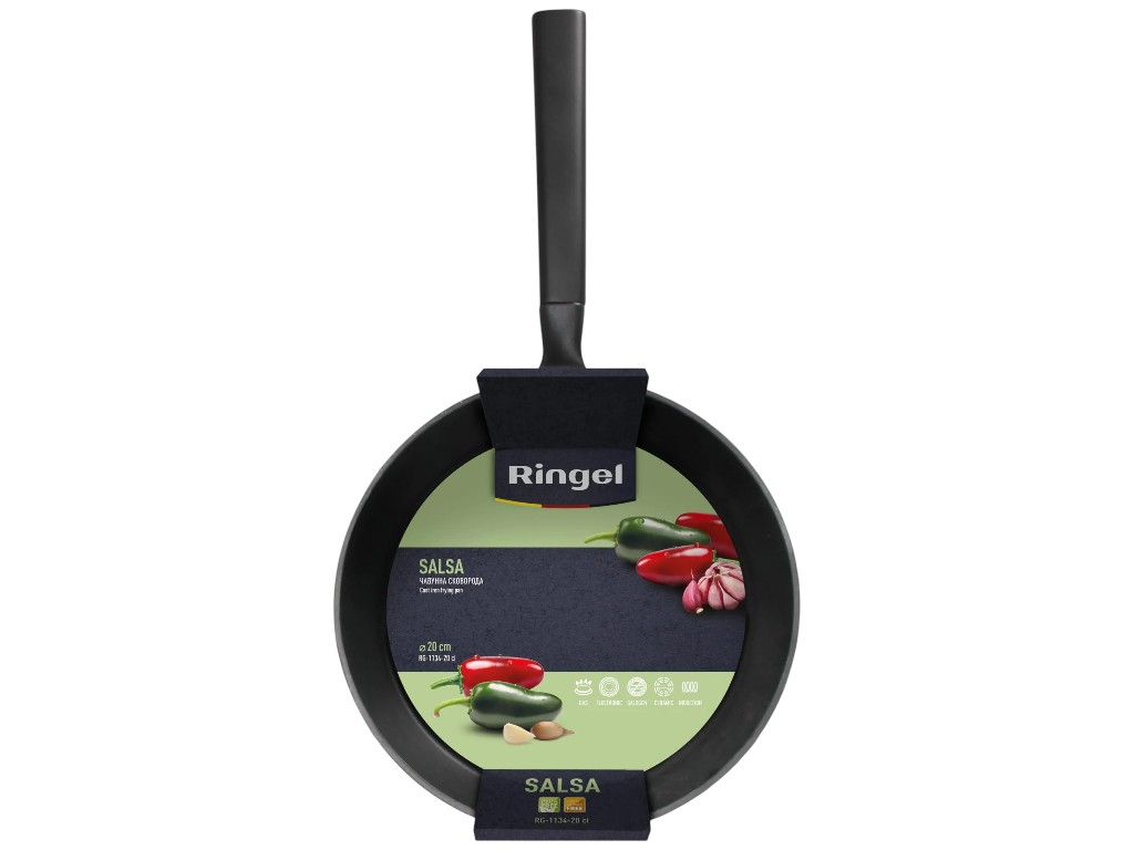 Сковорода Ringel Salsa, чугун, антипригарное покрытие, 20см, цвет черный