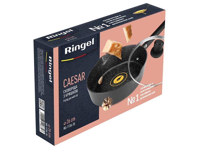 Сковорода глибока Ringel Caesar, зі зливом, 26см, із кришкою, 6900065296346