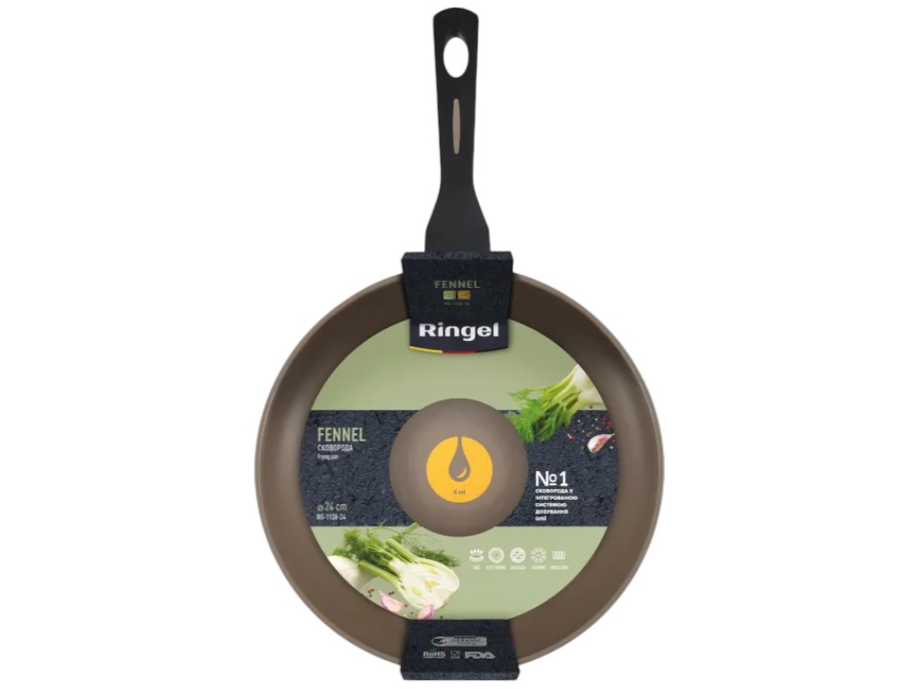 Сковорода глубокая Ringel Fennel, система дозирования масла, алюминий, керамика, 24см, цвет мятный
