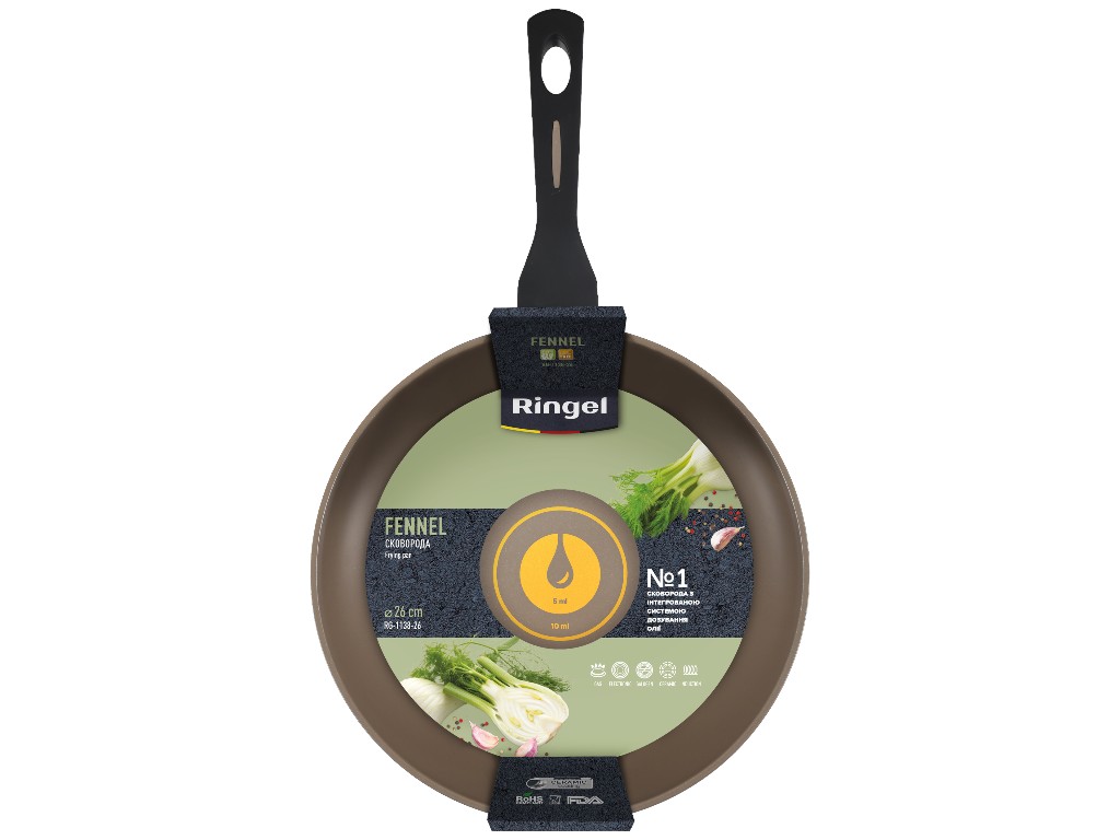 Сковорода глубокая Ringel Fennel, система дозирования масла, алюминий, керамика, 26см, цвет мятный