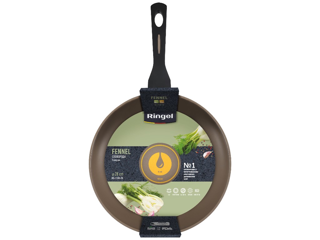 Сковорода глубокая Ringel Fennel, система дозирования масла, алюминий, керамика, 28см, цвет мятный