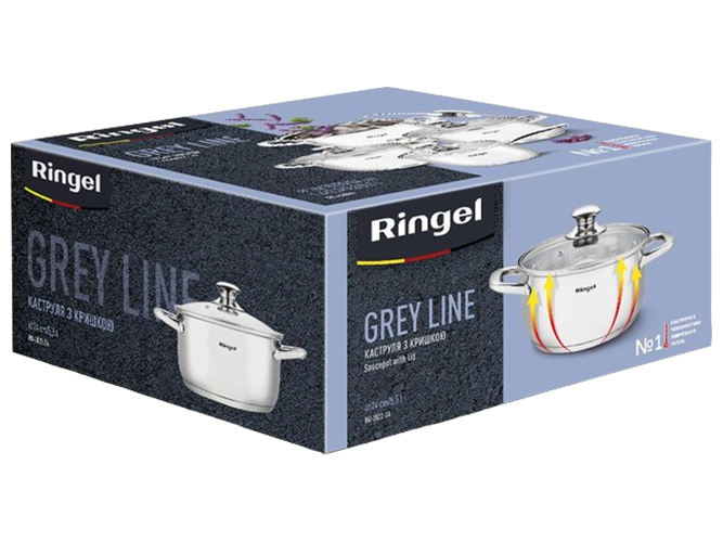 Кастрюля из нержавеющей стали с крышкой Ringel Grey Line, 1,6л, 16см