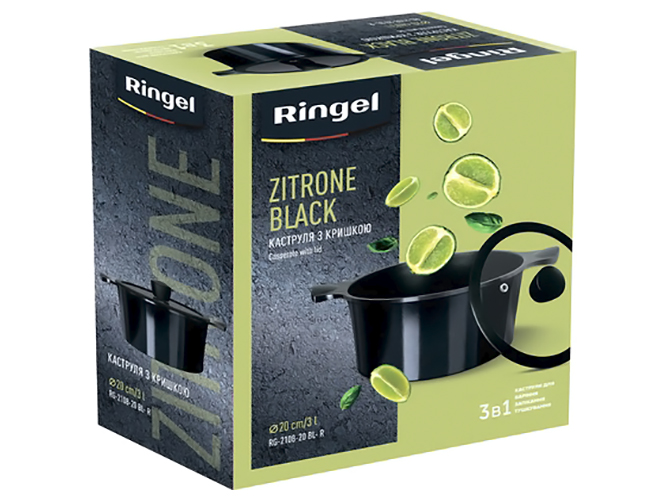 Каструля Ringel Zitrone Black, 20x10,5см, 3л, з кришкою, 6900064129621