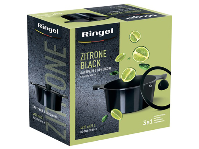 Каструля Ringel Zitrone Black, з кришкою, 20x9,5см, 2,5л, 6900069372411