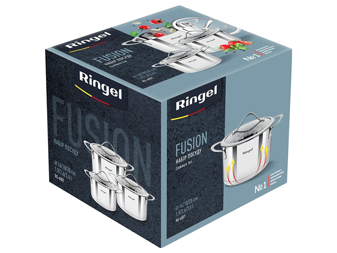 Набір кастрюль Ringel Fusion, 1,9 л+2,6 л+3,6л (ціна за набір 6 предметів) 6900067337207