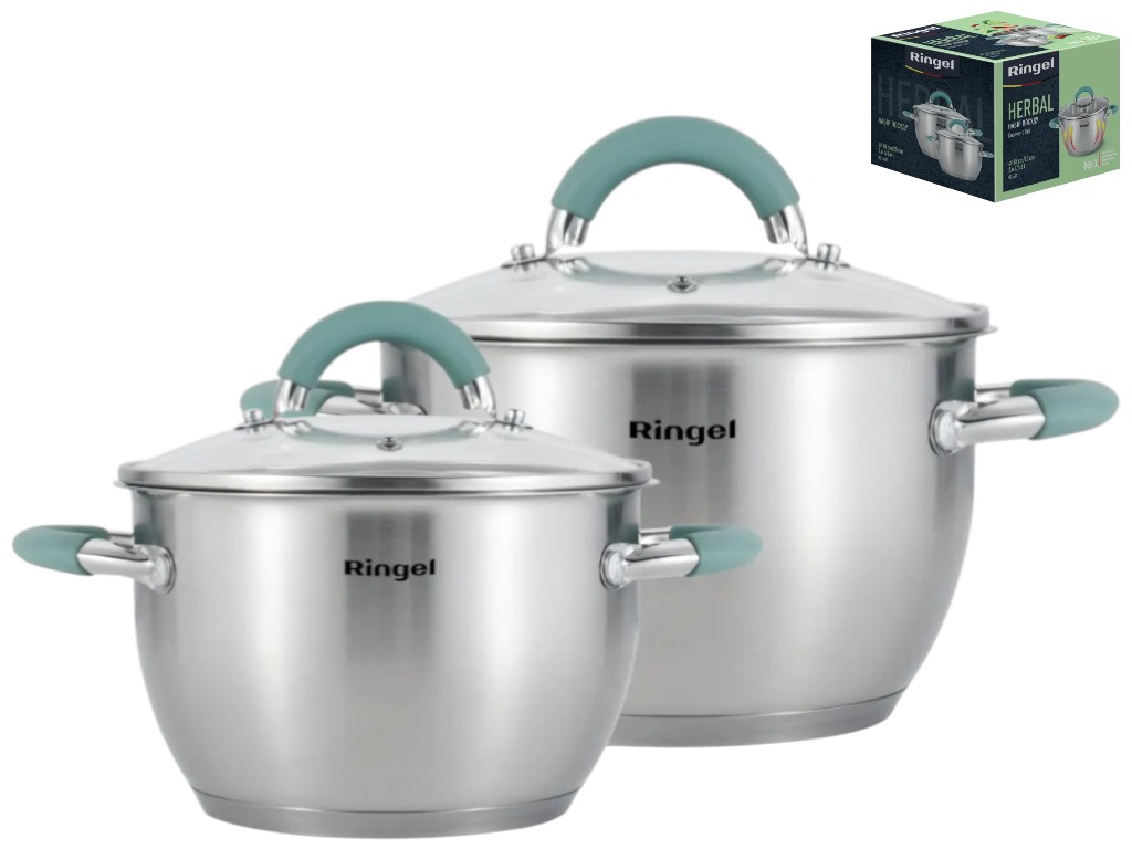 Набор кастрюль Ringel Herbal, нержавеющая сталь, 2,6л, 3,6л, 18см, 20см (цена за 4 предмета)