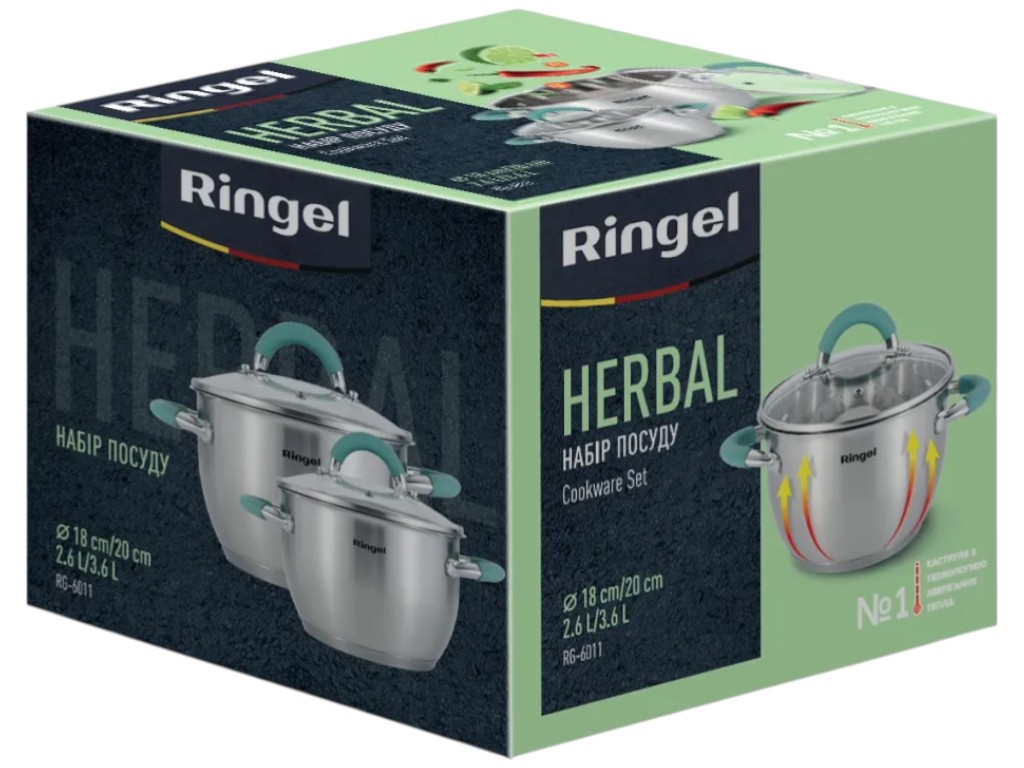 Набор кастрюль Ringel Herbal, нержавеющая сталь, 2,6л, 3,6л, 18см, 20см (цена за 4 предмета)