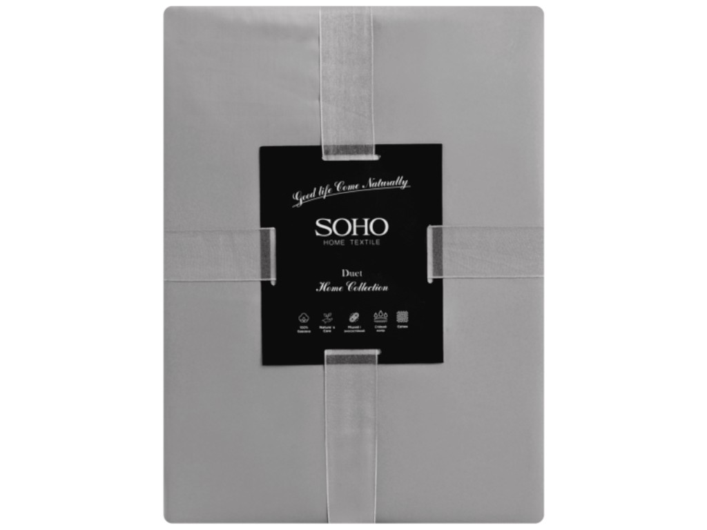 Комплект постельного белья Soho, семейный, 150×200см, 200×220см, сатин, цвет серый с графитом