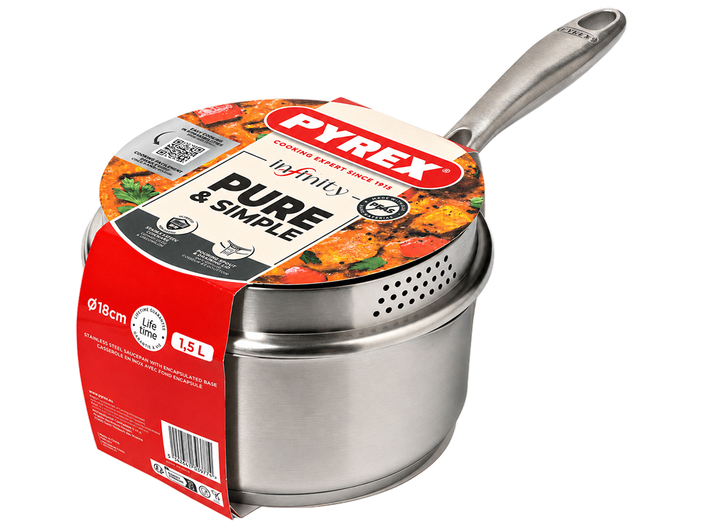 Ковш Pyrex Infinity, з нержавіючої сталі, з кришкою, 18 см, 1,5 л