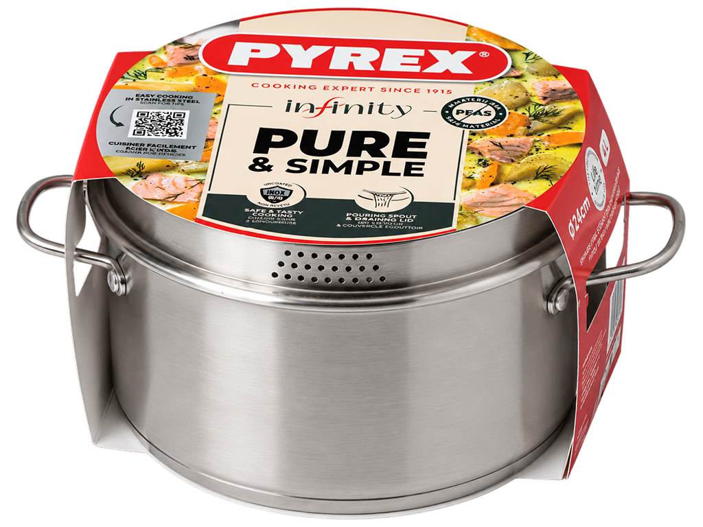 Кастрюля Pyrex Infinity, из нержавеющей стали, с крышкой, 24 см, 4,1 л