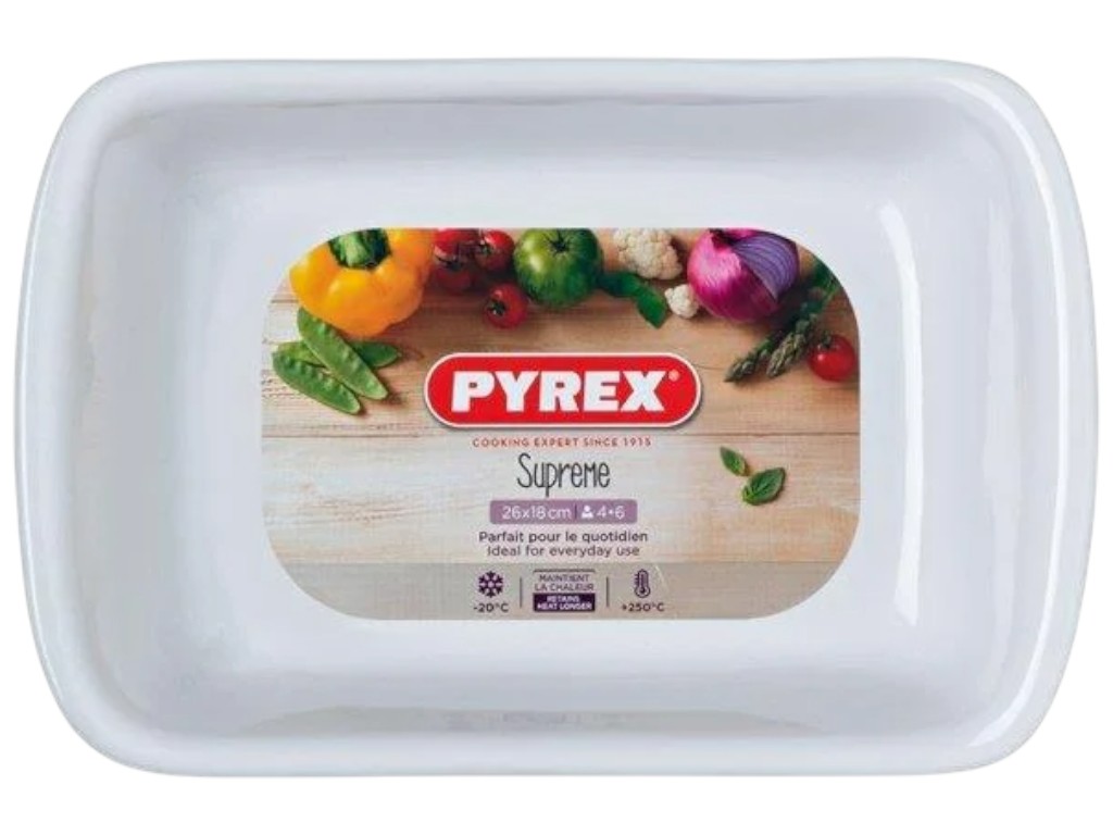 Форма для запекания Pyrex Supreme, прямоугольная, керамика, 26×18см, цвет белый