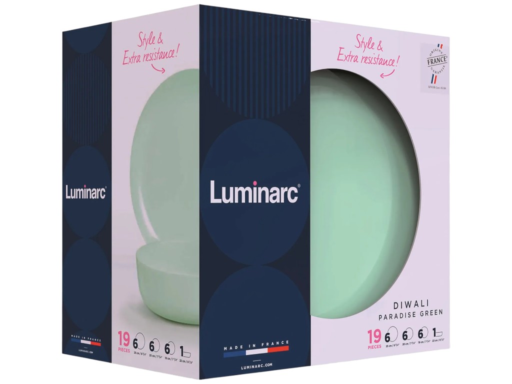 Сервиз столовый Luminarc Diwali Paradise Green, закалённое стекло, цвет зелёный (цена за набор 19пр)