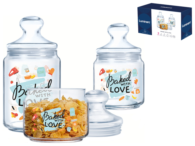 Набір банок Luminarc Club Baked With Love, 500мл, 750мл, 1л (ціна за набір 3шт) 0883314981247