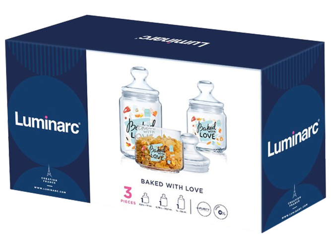 Набір банок Luminarc Club Baked With Love, 500мл, 750мл, 1л (ціна за набір 3шт) 0883314981247