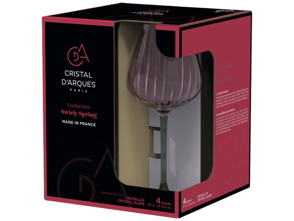 Бокал Cristal d’Arques Swirly Spring, хрустальное стекло, 470мл, цвет розовый (цена за набор 4шт)