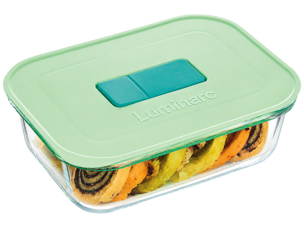 Контейнер Luminarc Pure Box Unique, боросиликатное стекло, пластик, 630мл, цвет прозрачный/зеленый