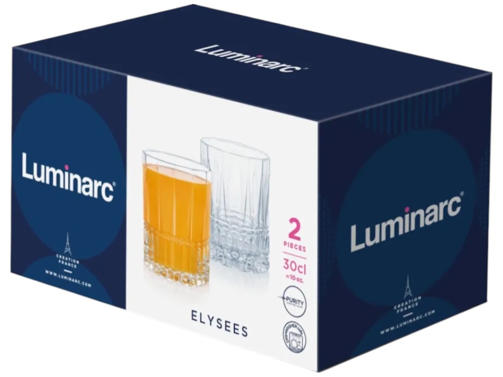 Склянка Luminarc Elysees, загартоване скло, 300мл, колір прозорий (ціна за набір 2шт)