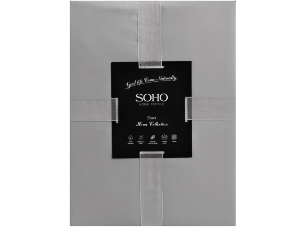 Комплект постільної білизни Soho, євро, 200×230см, 240×250см, 50×70см, сатин, колір сірий з айворі