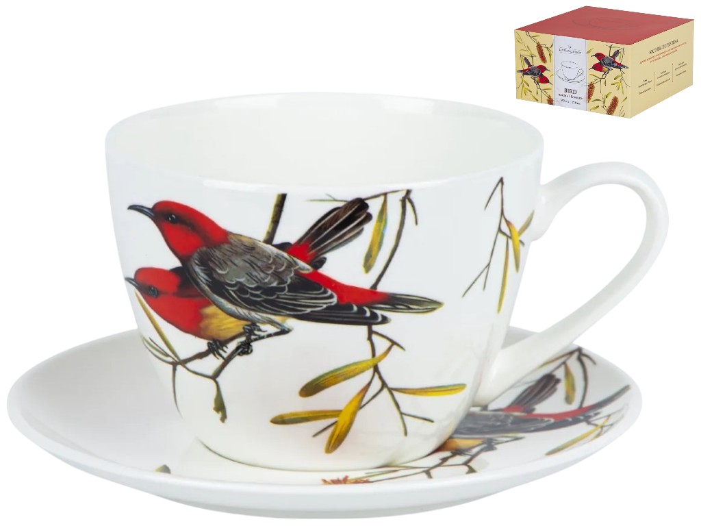 Чашка з блюдцем Limited Edition Bird, порцеляна, 550мл, 17,8см, колір білий