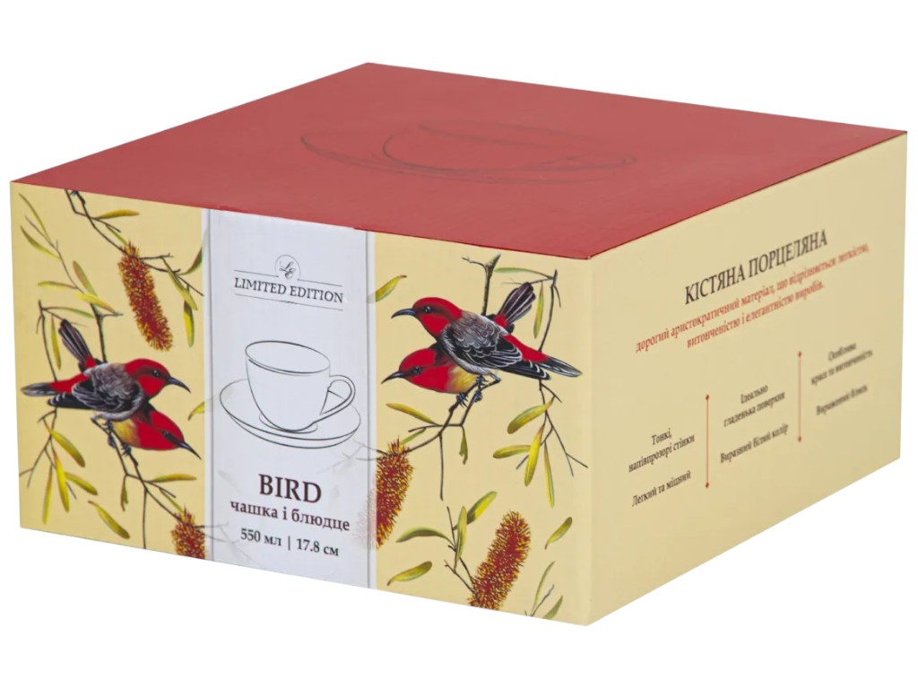 Чашка з блюдцем Limited Edition Bird, порцеляна, 550мл, 17,8см, колір білий