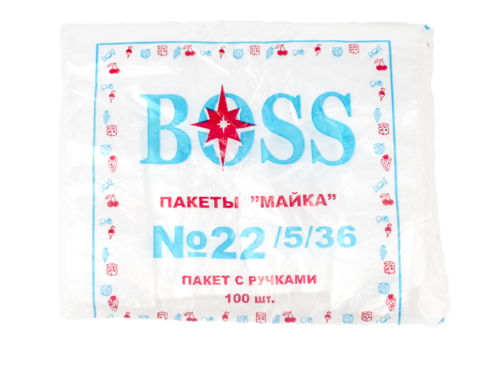 Кульок із ручками типу "майка" "Boss" (100шт) 22x36см 90гр