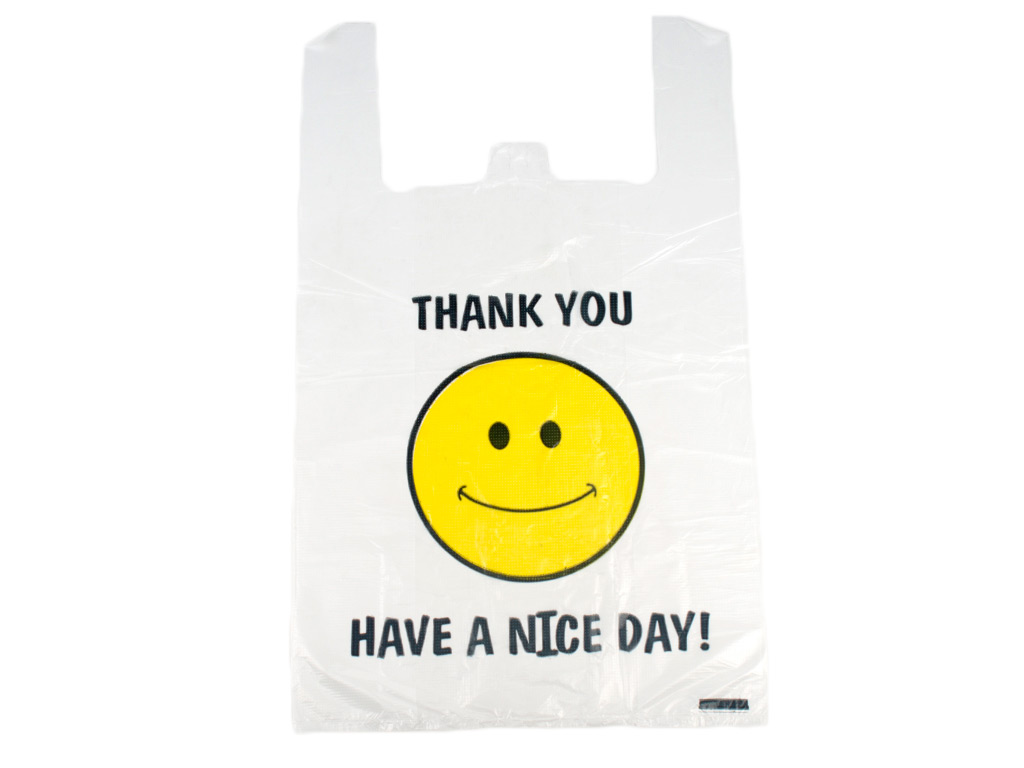 Кулек с ручками типа "майка" "Смайл" (250 шт) 1000гр 30x50см