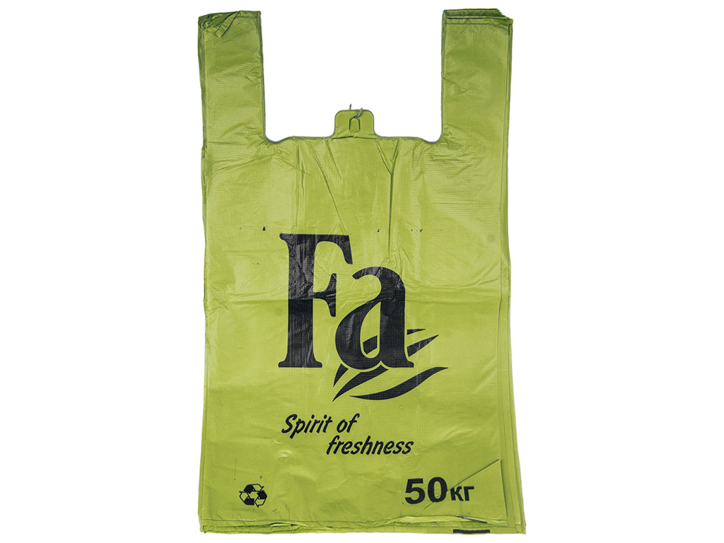 Кулек с ручками типа "майка" "FA" (цвет - салатовый) (100шт) 30x55см