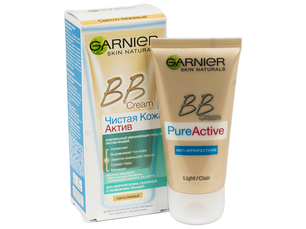 BB-крем против прыщей Garnier Skin Naturals "Чистая кожа актив" увлажн. уход 5 в 1, светло-беж. 50мл