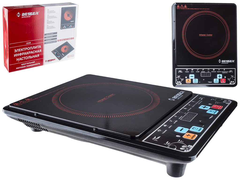 Электроплита инфракрасная Besser стеклокерамическая, матовая 2000W 28х36х5см