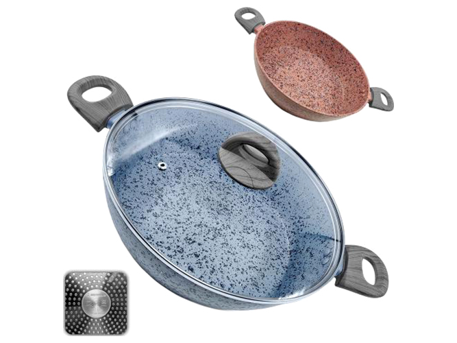 Сковорода-сотейник с крышкой литая Granite инд.дно, 32x7,2см