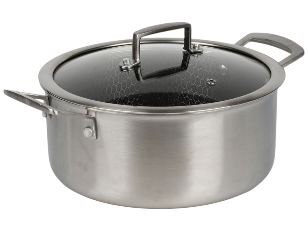 Кастрюля Соты, с крышкой, нержавеющая сталь, стекло, 7,5л, 28×12,5см, цвет серебристый