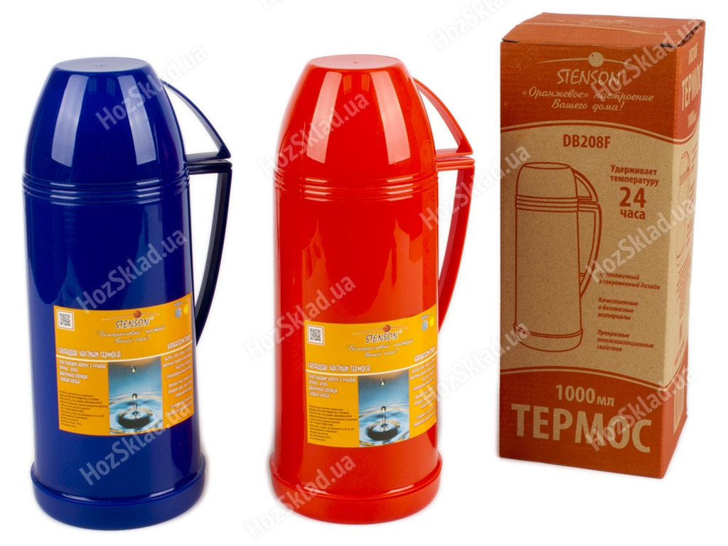 Термос Stenson пластиковый с стеклянной колбой (расцветки ассорти) 1л DB208/MT-4578-10/DB
