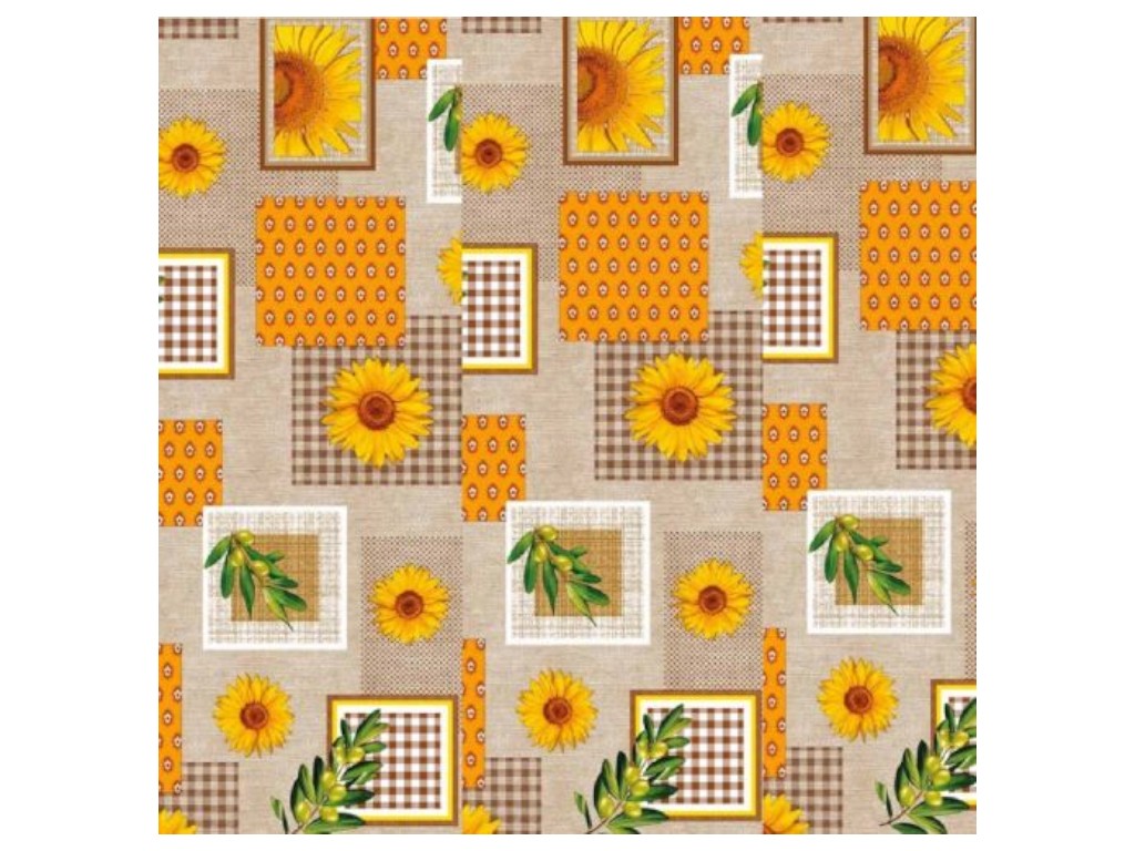 Клеёнка Dekorama пвх, подсолнухи и клетка, 1.40 х 20 м.