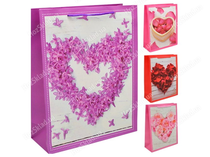Пакет подарочный бумажный L Heart roses 31х40х12см