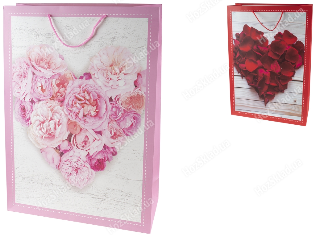 Пакет подарочный бумажный XL Heart roses 40х15х55см