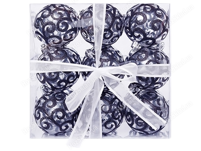 Ялинкові кульки 7см, 9560-BL (ціна за набір 18шт)