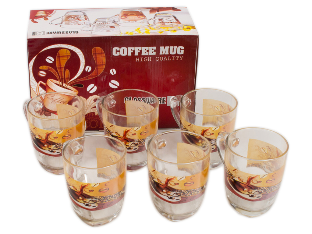 Чашки стеклянные "Caffeteria" (цена за набор 6 шт микс)