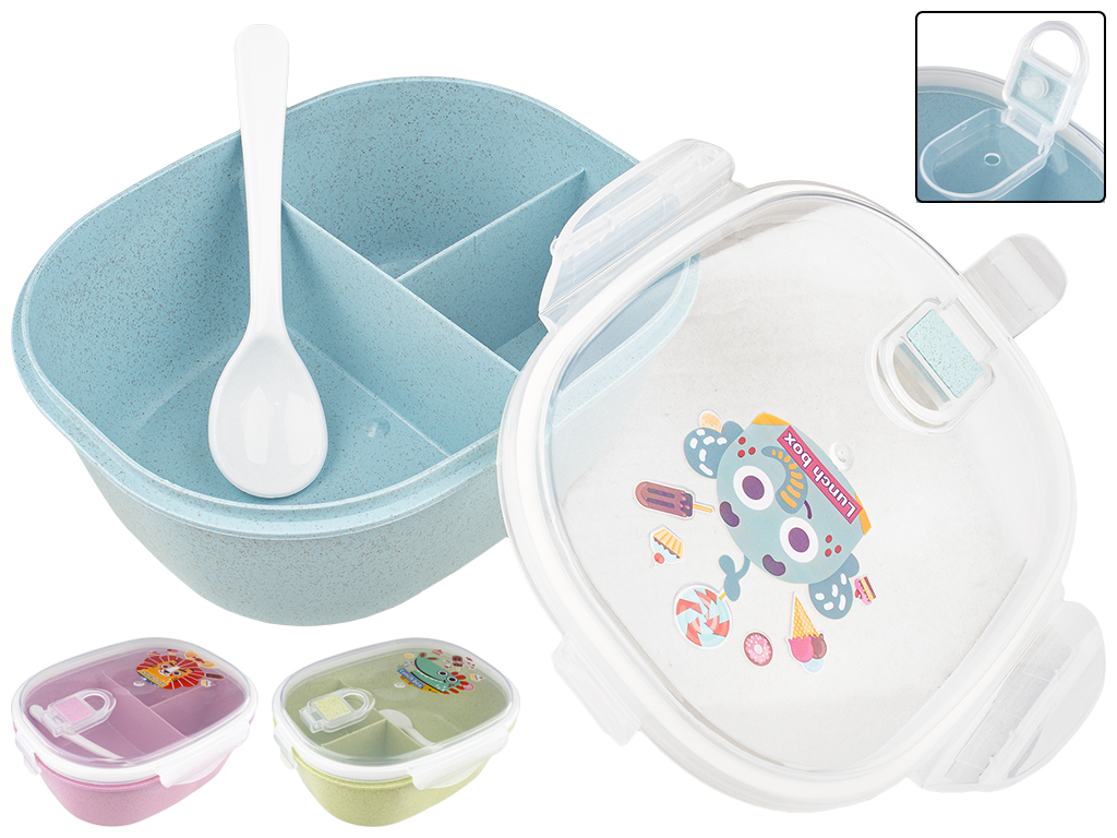 Ланч-бокс на три отсека с ложкой 18,9х15,1х8,1см 400+150+150мл