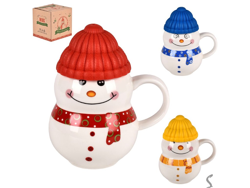 Чашка с крышкой Снеговик, керамика, силикон, 350мл, 6,5×10см 77766
