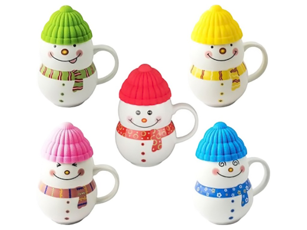 Чашка с крышкой Снеговик, керамика, силикон, 350мл, 6,5×10см 77766