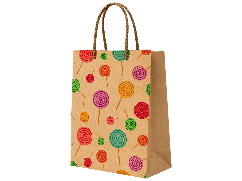 Пакет подарунковий крафтовий L Lollipops, папір, з ручками, 24×32×10 см