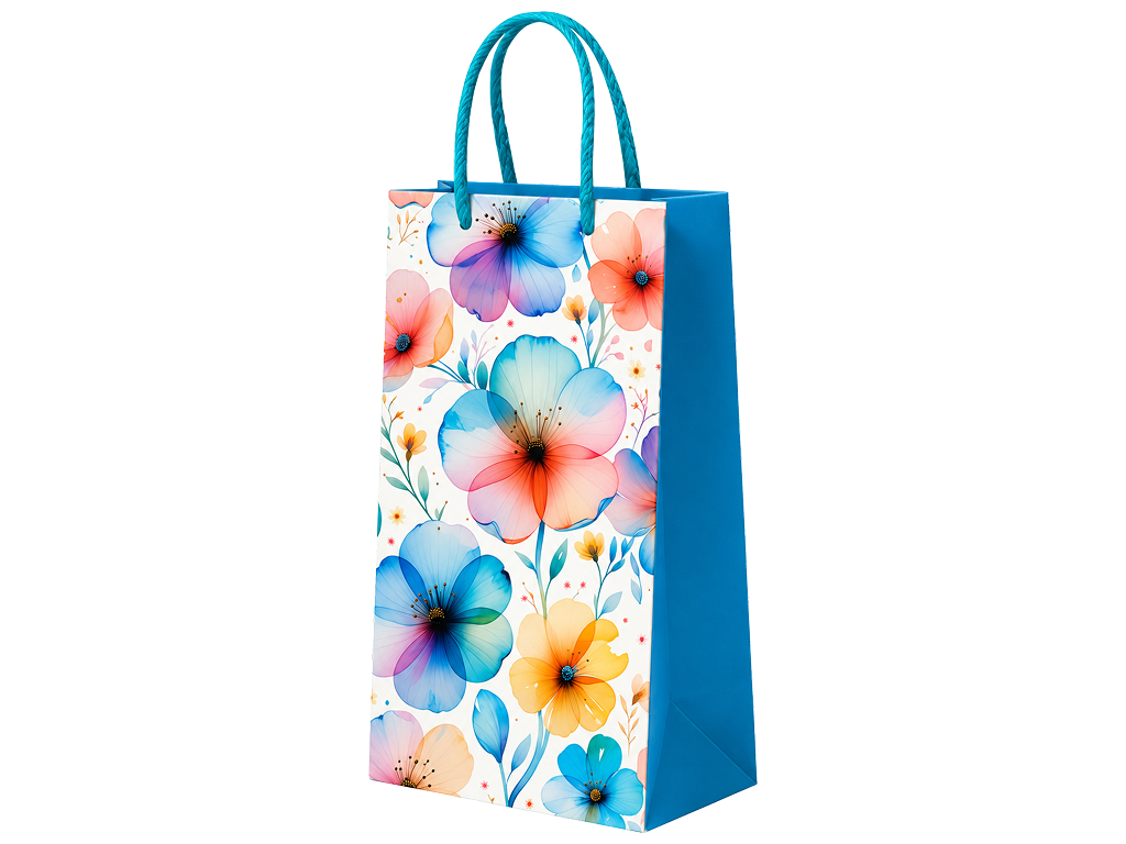 Пакет подарочный бумажный S Flowers, цветочный принт, с ручками, 12×22×6,5 см