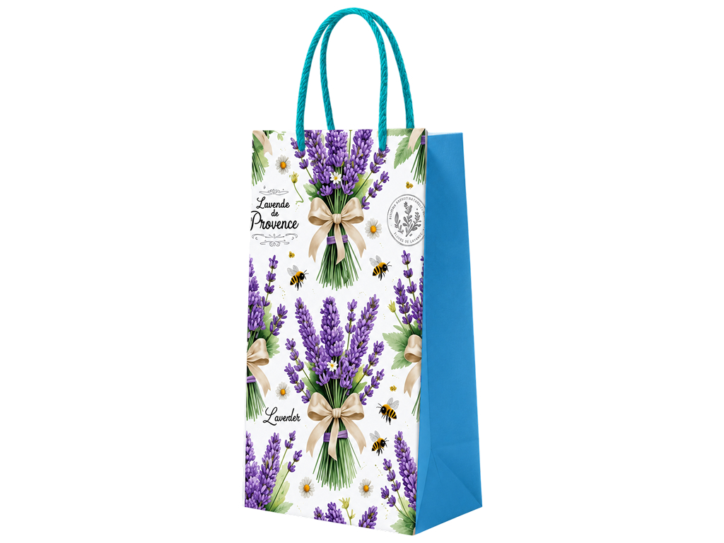 Пакет подарунковий паперовий S Lavender, квітковий принт, з ручками, 12×22×6,5 см
