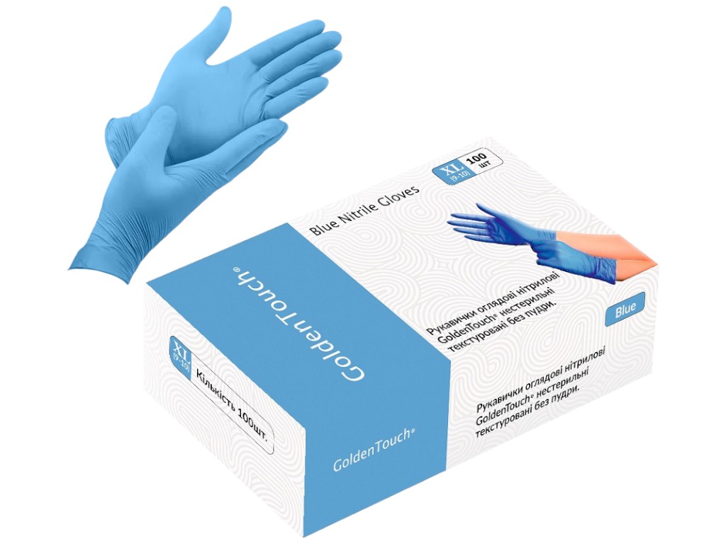 Рукавички Golden Touch, нестерильні, текстуровані, нітрил, розмір XL, 3,7 г, колір синій, 50шт/уп