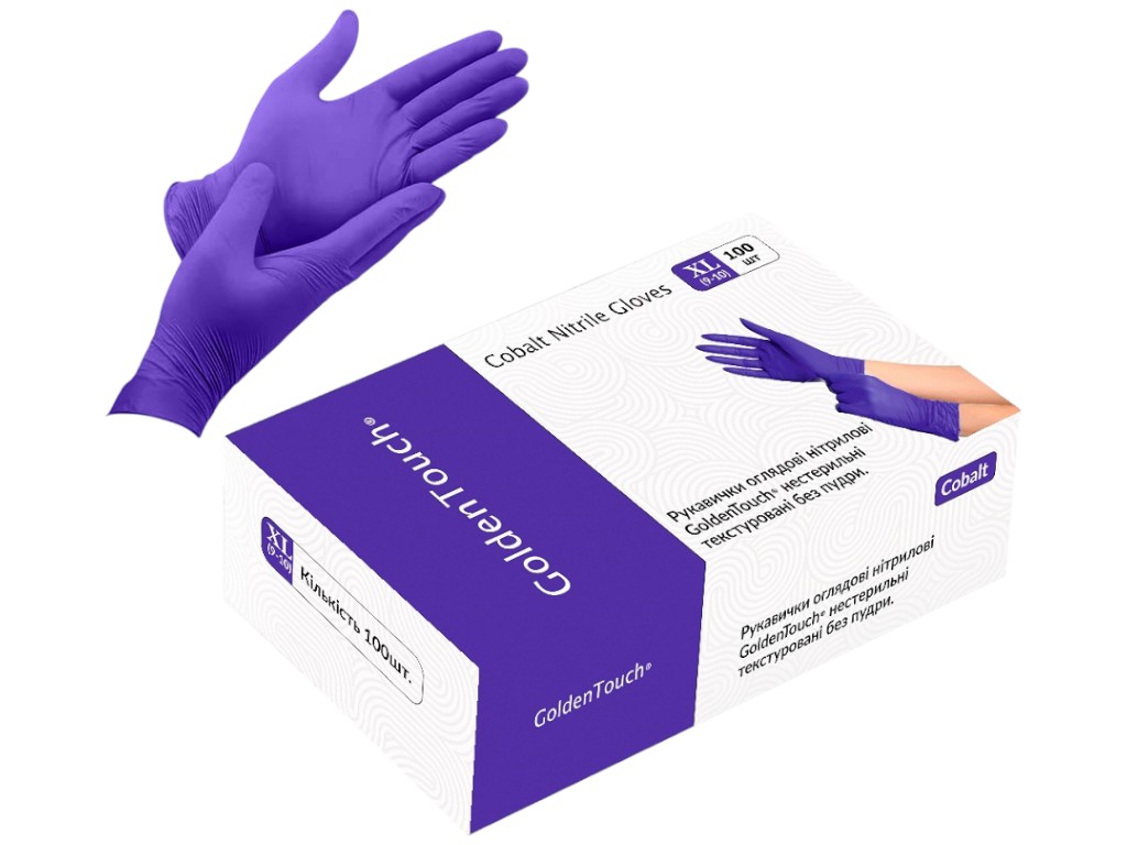 Рукавички Golden Touch, нестерильні, текстуровані, нітрил, розмір XL, 3,7 г, колір кобальт, 50шт