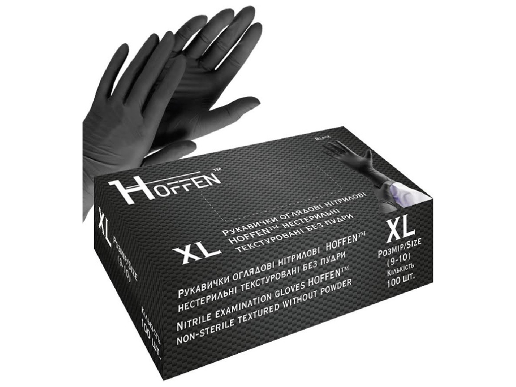 Перчатки нитриловые XL Hoffen 3.5г нестерильные текстурированные без пудры, 100шт