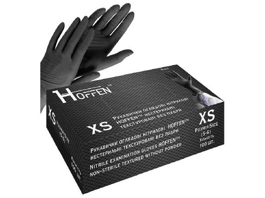 Перчатки нитриловые XS Hoffen 3.5г нестерильные текстурированные без пудры, 100шт